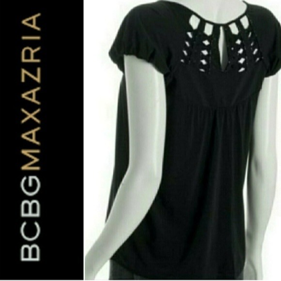 BCBGMAXAZRIA CUT OUT TOP JEWELED PUFF SLEEVE XS WOMENS X-SMALL - Picture 1 of 5